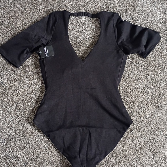 SPANX Pique SHAPING Black Open Back ONE PIECE RASHGARD SWIMSUIT - Picture 9 of 9